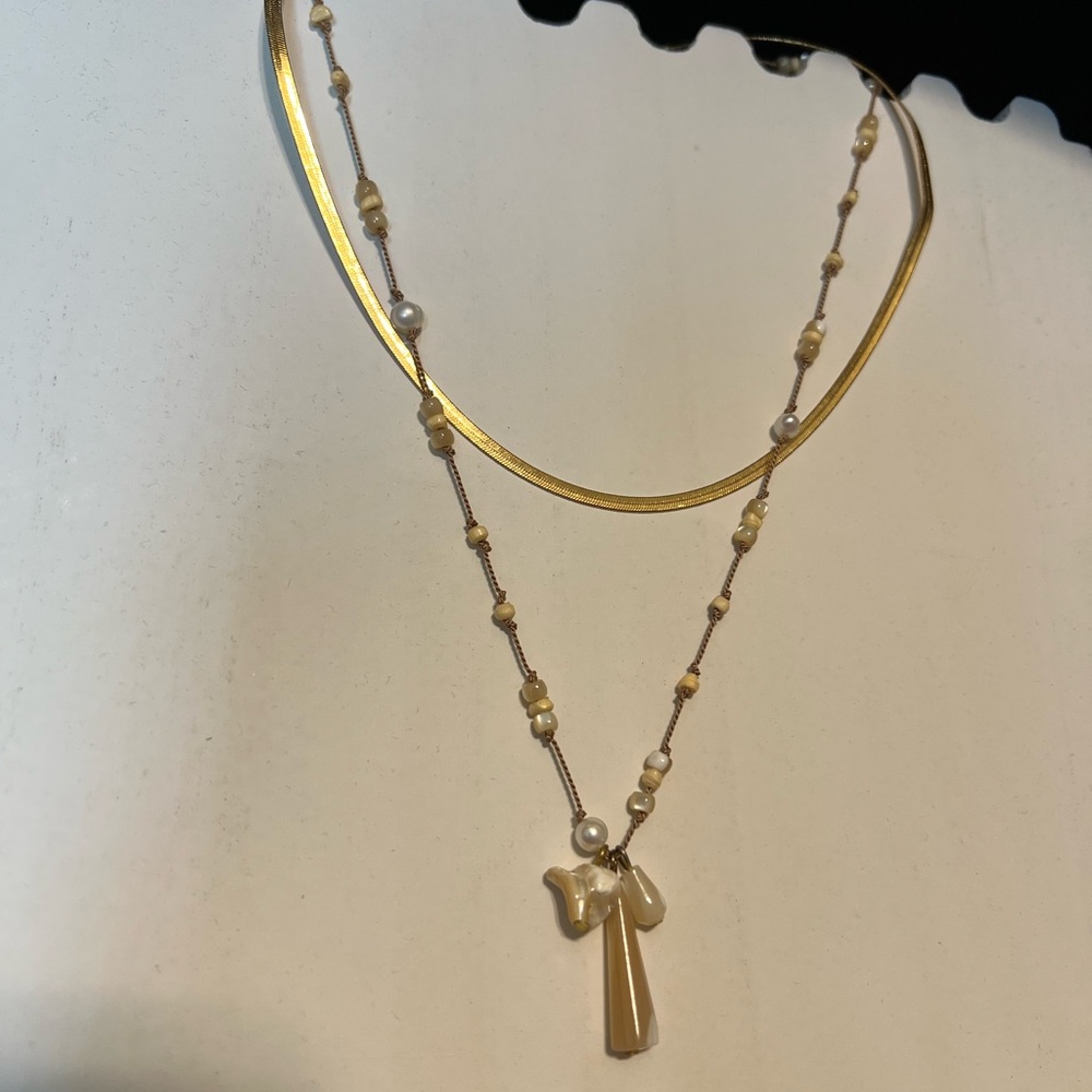 Noonday Collection Gold Plated and Natural Stone String Necklace Set - Picture 2 of 14